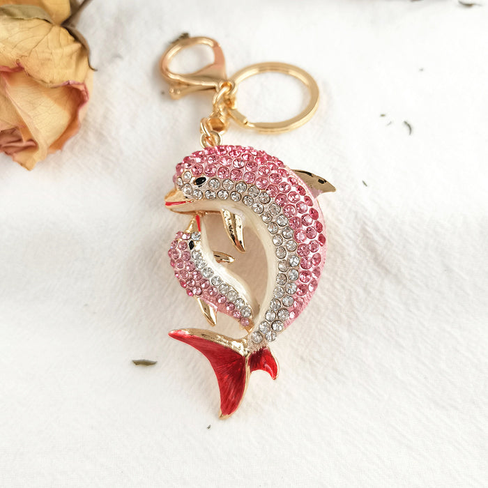 Wholesale Colored Diamond Dolphin Keychain Custom Metal MOQ≥2 JDC-KC-ChaoK016