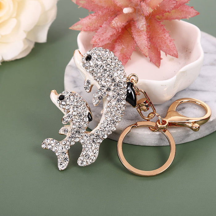 Wholesale Colored Diamond Dolphin Keychain Custom Metal MOQ≥2 JDC-KC-ChaoK016