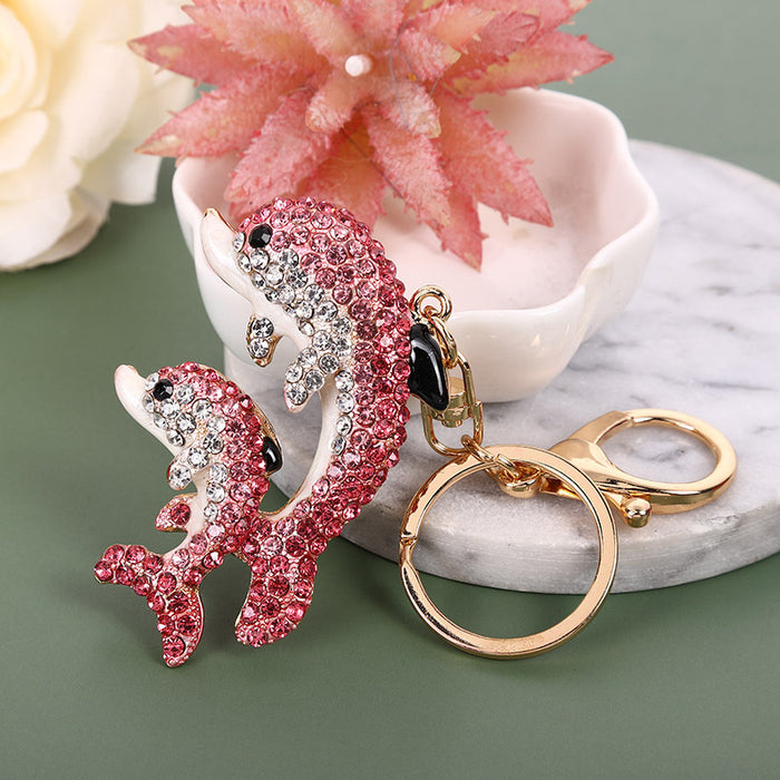 Wholesale Colored Diamond Dolphin Keychain Custom Metal MOQ≥2 JDC-KC-ChaoK016