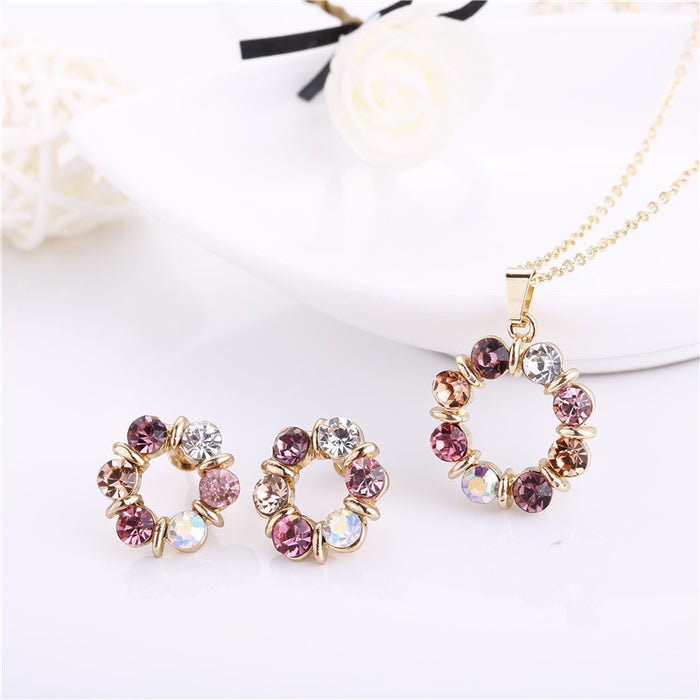 Wholesale Necklaces alloy colored gemstones jewelry set necklace earrings two-piece set JDC-NE-ZhongY007