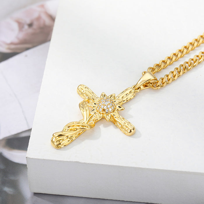 Jewelry WholesaleWholesale Hip Hop Style Sunflower Cross Zircon Pendant Necklace JDC-NE-MJ011 Necklaces 萌葭 %variant_option1% %variant_option2% %variant_option3%  Factory Price JoyasDeChina Joyas De China