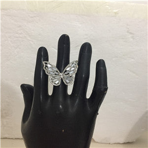 Wholesale Sweet Cool Hollow Open Hand Jewelry Diamond Color Big Butterfly Ring JDC-RS-KunJ001