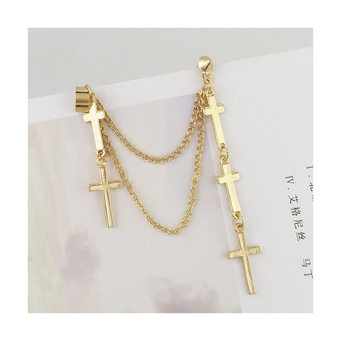 Wholesale Cross Cross Tassel Earrings Personality Metal Punk Style MOQ≥2 JDC-ES-qifu003