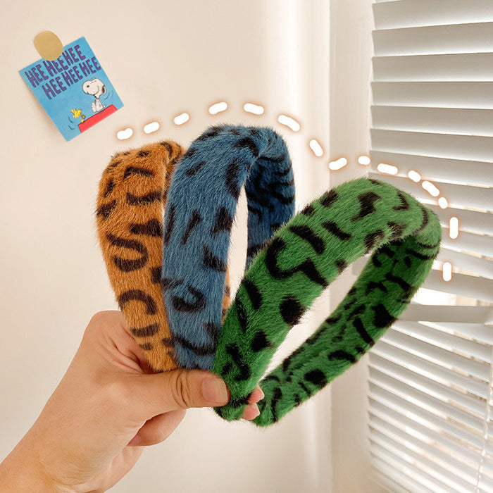 Wholesale headband cloth plush leopard print JDC-HD-CMSP004