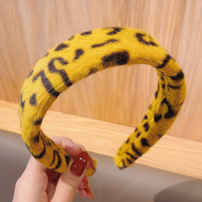 Wholesale headband cloth plush leopard print JDC-HD-CMSP004