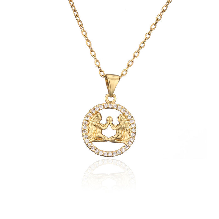 Jewelry WholesaleWholesale Gold Zodiac Sign Inlaid Copper Pendant Necklace JDC-NE-AG145 Necklaces 澳古 %variant_option1% %variant_option2% %variant_option3%  Factory Price JoyasDeChina Joyas De China