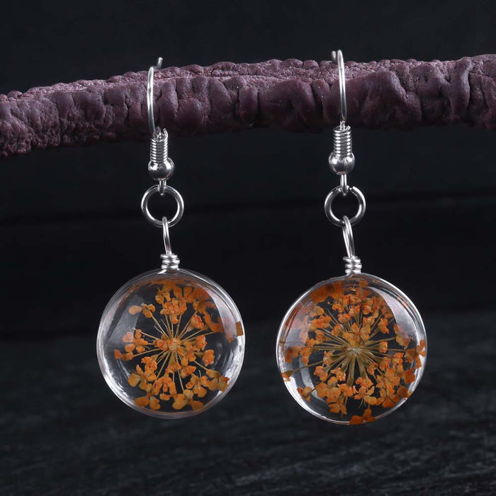 Wholesale Glass Ball Dried Flower Earrings MOQ≥2 JDC-ES-Zhongn009