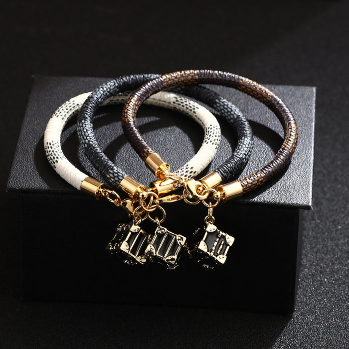 Wholesale Striped PU Leather Rope Plating Real Gold Bracelet (F) JDC-BT-QiN004