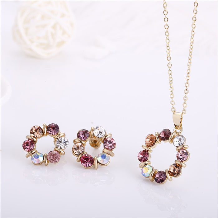 Wholesale Necklaces alloy colored gemstones jewelry set necklace earrings two-piece set JDC-NE-ZhongY007