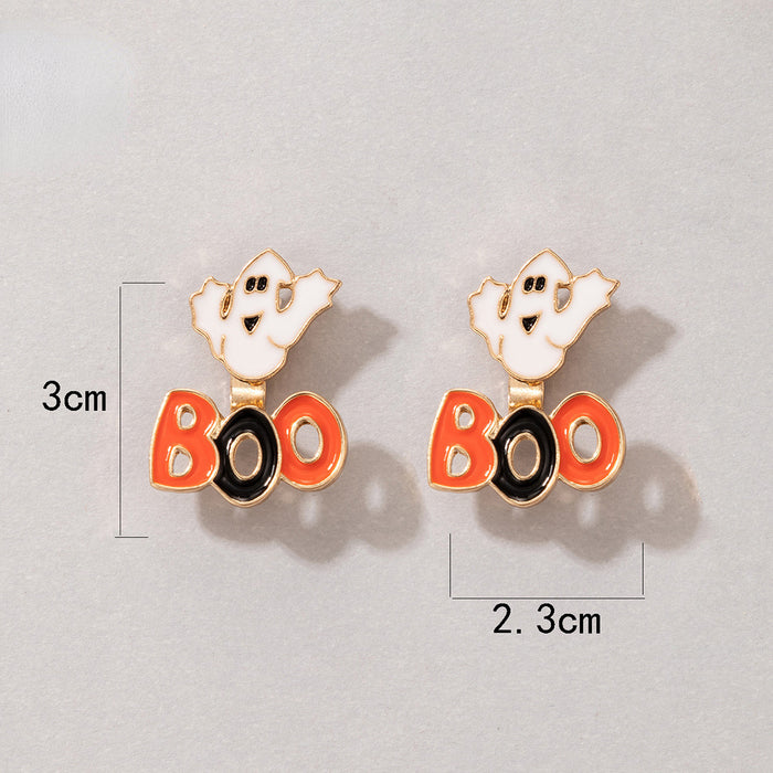 Wholesale Earring Alloy Ceramic Halloween Cute Ghost Letter BOO Earrings JDC-ES-MOM028