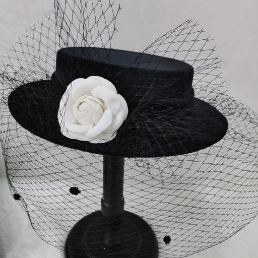 Jewelry WholesaleWholesale Mesh Camellia Flannel Dinner Bride Top Hat JDC-FH-DSD001 Fashionhat 东诗达 %variant_option1% %variant_option2% %variant_option3%  Factory Price JoyasDeChina Joyas De China