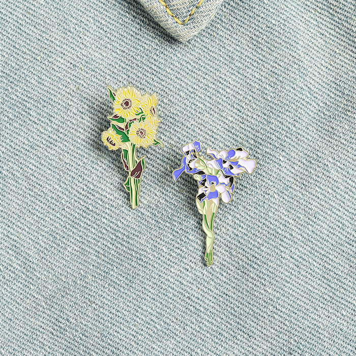 Wholesale jewelry brooches Van Gogh's sunflower and iris brocon clothing JDC-BC-QiH004