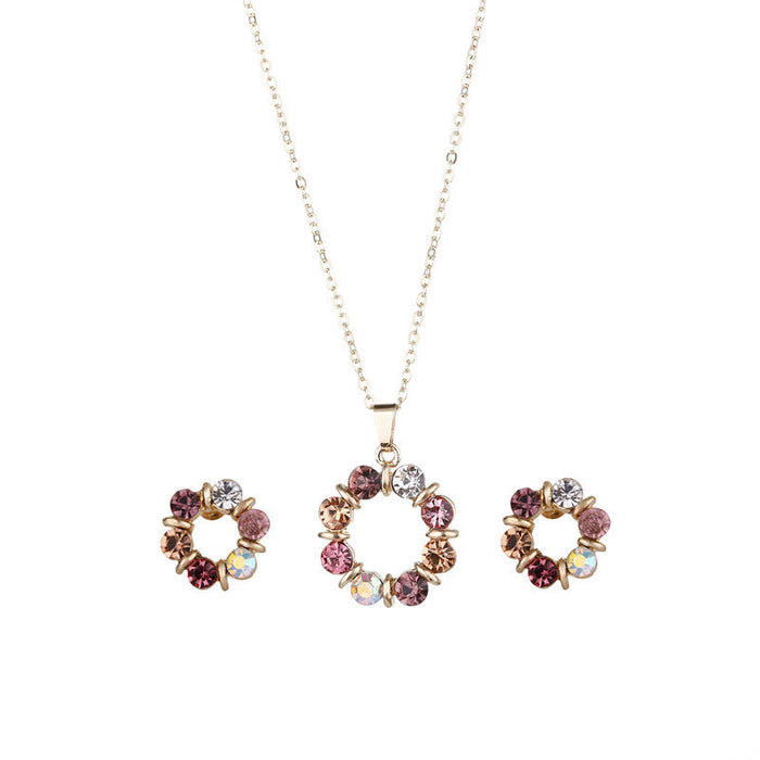 Wholesale Necklaces alloy colored gemstones jewelry set necklace earrings two-piece set JDC-NE-ZhongY007