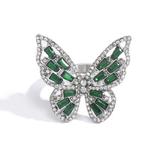 Wholesale Sweet Cool Hollow Open Hand Jewelry Diamond Color Big Butterfly Ring JDC-RS-KunJ001