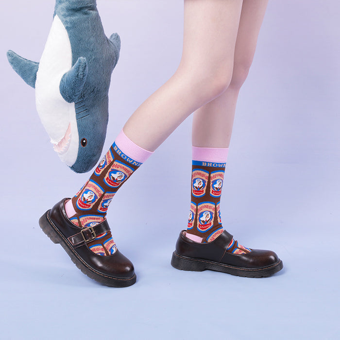 Wholesale Socks Cotton Illustration Plaid Cartoon Cute MOQ≥3 JDC-SK-XunaH002