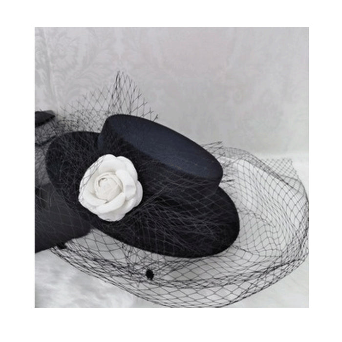 Jewelry WholesaleWholesale Mesh Camellia Flannel Dinner Bride Top Hat JDC-FH-DSD001 Fashionhat 东诗达 %variant_option1% %variant_option2% %variant_option3%  Factory Price JoyasDeChina Joyas De China