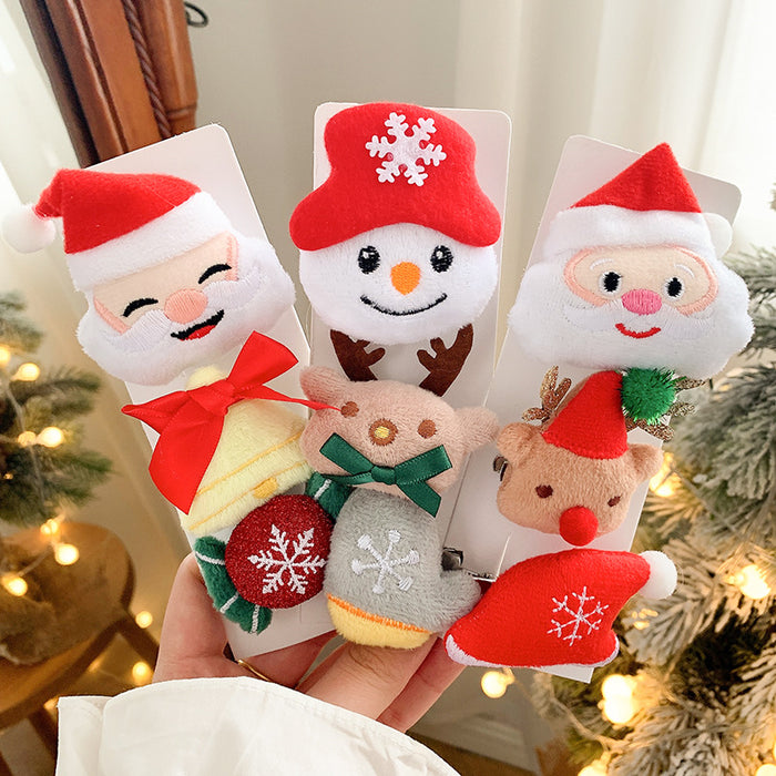 Wholesale Hair Clips Dual Purpose Christmas Hairpin Brooch Cartoon Plush MOQ≥2 JDC-HC-HEMA003