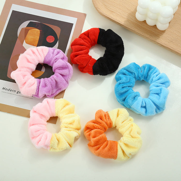 Jewelry WholesaleWholesale fleeing princess large intestine hair tie color block plush JDC-HS-HuiDi002 Hair Scrunchies 惠迪 %variant_option1% %variant_option2% %variant_option3%  Factory Price JoyasDeChina Joyas De China