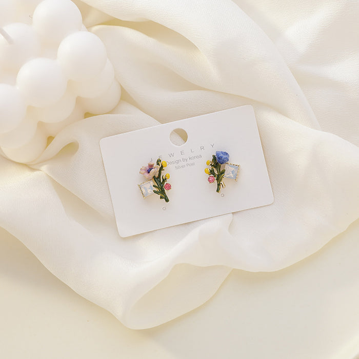 Jewelry WholesaleWholesale S925 color glazed flower alloy earrings JDC-ES-XuanY003 Earrings 宣妍 %variant_option1% %variant_option2% %variant_option3%  Factory Price JoyasDeChina Joyas De China