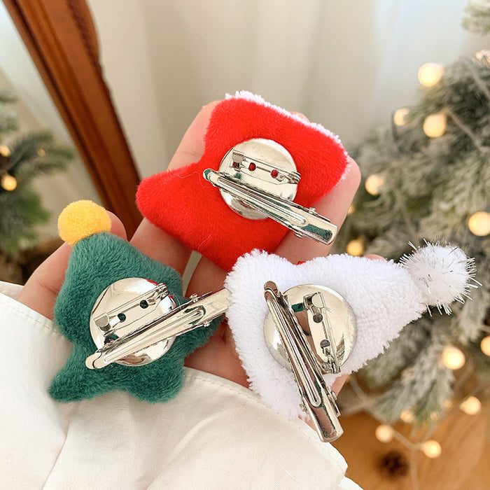 Wholesale Hair Clips Dual Purpose Christmas Hairpin Brooch Cartoon Plush MOQ≥2 JDC-HC-HEMA003