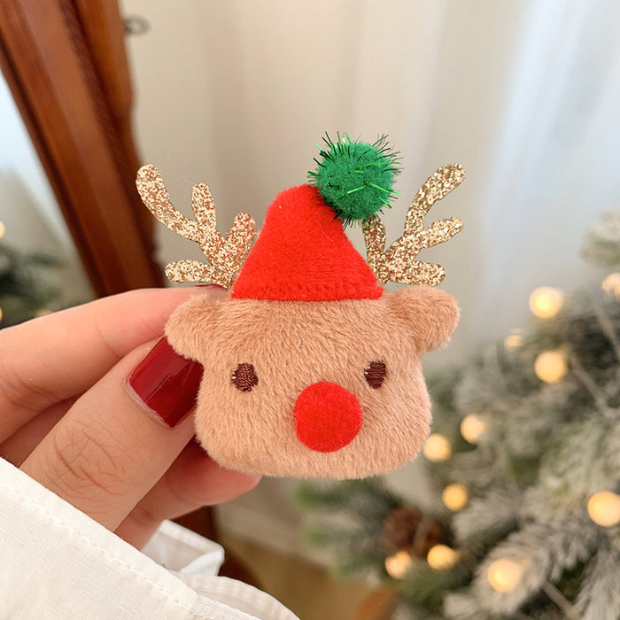 Wholesale Hair Clips Dual Purpose Christmas Hairpin Brooch Cartoon Plush MOQ≥2 JDC-HC-HEMA003