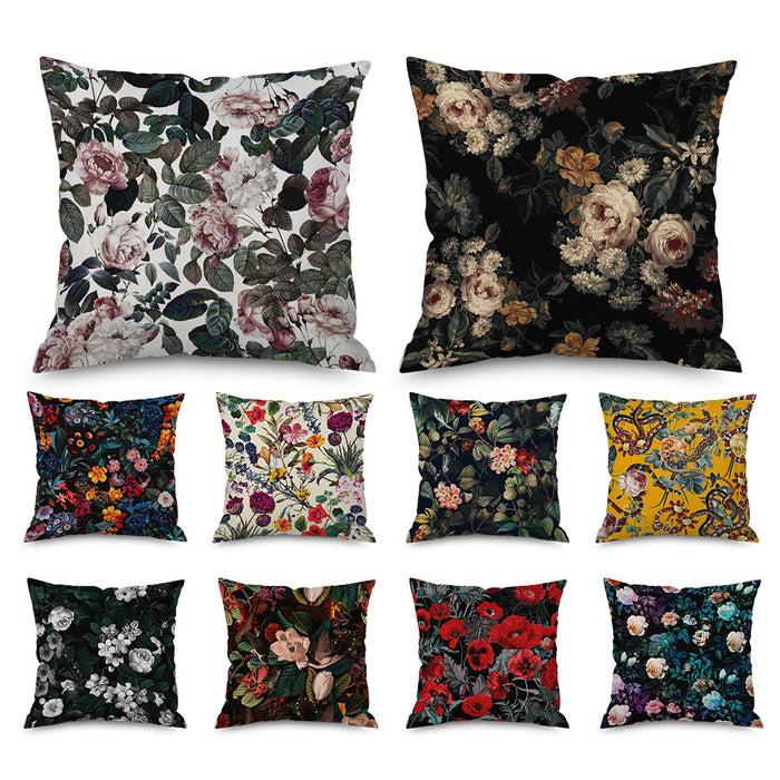 Wholesale Vintage Flowers Night Rose Linen Throw Pillowcase JDC-PW-Mengq003