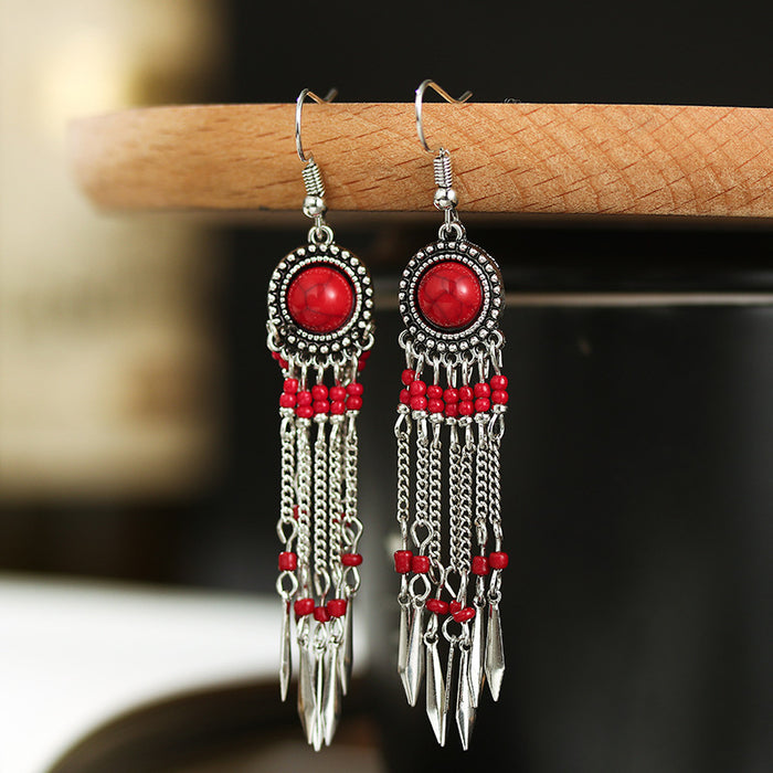 Jewelry WholesaleWholesale Chain Tassel Turquoise Alloy Earrings JDC-ES-Daiq032 Earrings 黛茜 %variant_option1% %variant_option2% %variant_option3%  Factory Price JoyasDeChina Joyas De China