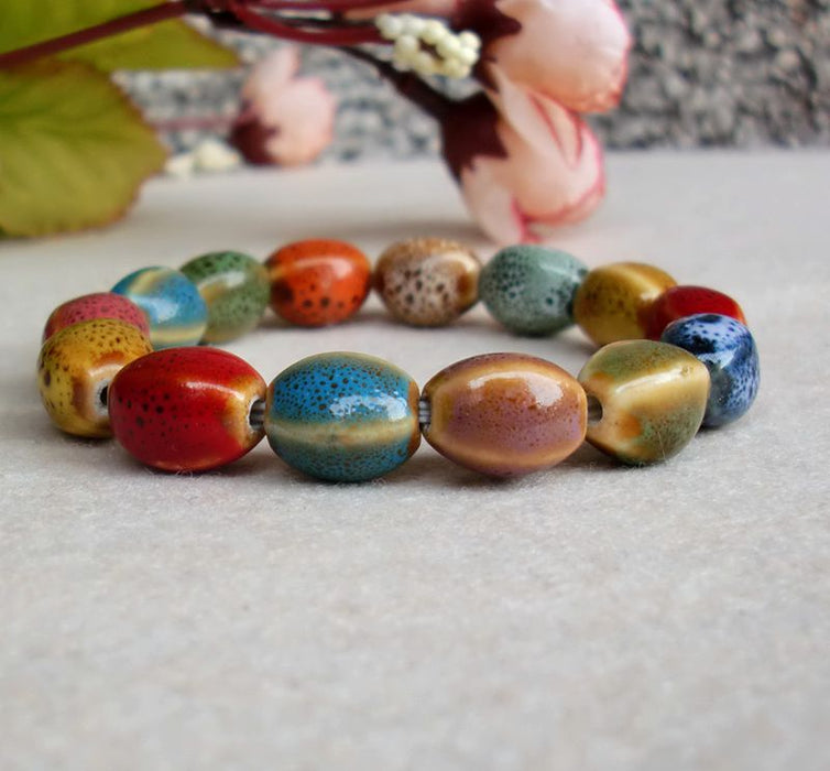 Wholesale Ceramic Jingdezhen Ceramic Bracelet Color Glaze Porcelain Bead Bracelet JDC-BT-YXH011