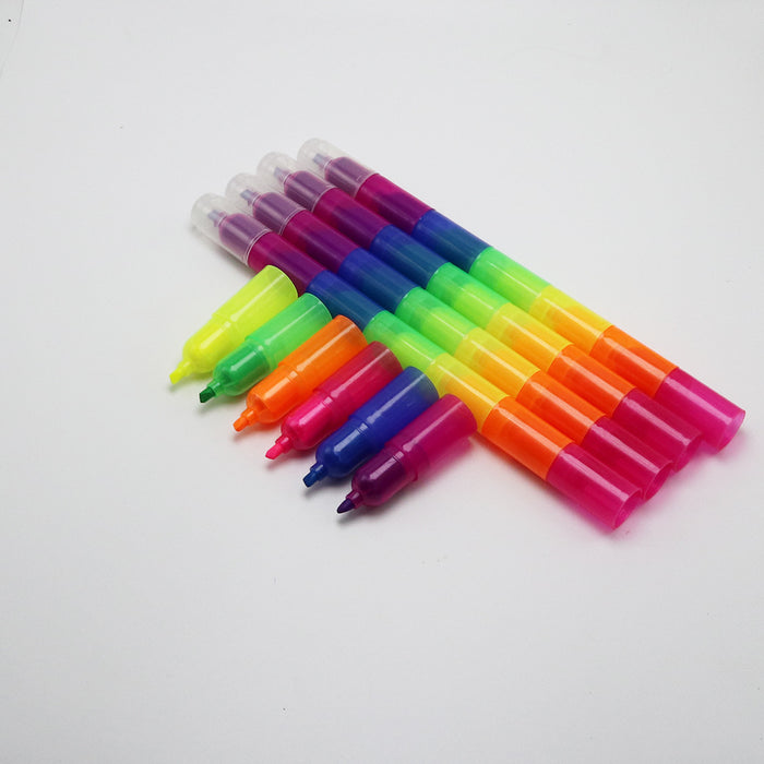 Wholesale Multi-section Combination Plastic Highlighter 6 Section Blocks Color Pen MOQ≥2 JDC-BP-GeShang007