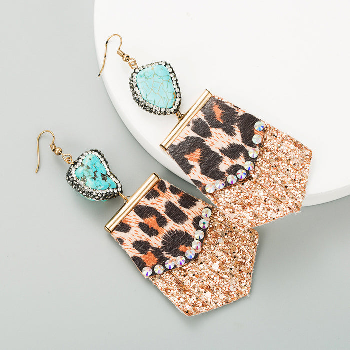 Jewelry WholesaleWholesale Leopard Print Leather Natural Stone Earrings JDC-ES-Hemin009 Earrings 和鸣 %variant_option1% %variant_option2% %variant_option3%  Factory Price JoyasDeChina Joyas De China