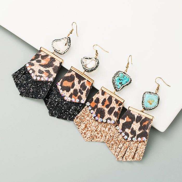 Jewelry WholesaleWholesale Leopard Print Leather Natural Stone Earrings JDC-ES-Hemin009 Earrings 和鸣 %variant_option1% %variant_option2% %variant_option3%  Factory Price JoyasDeChina Joyas De China