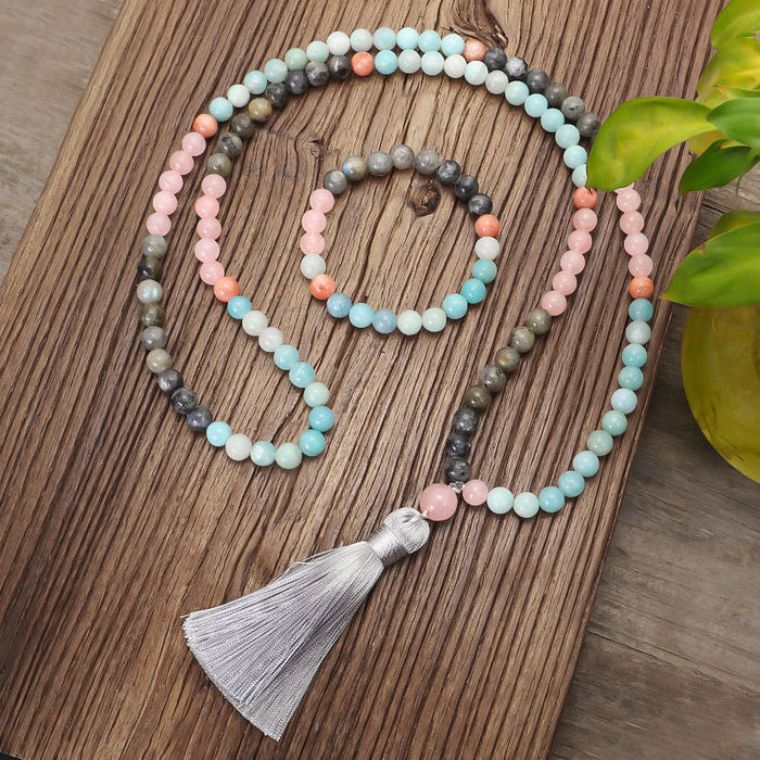 Wholesale Summer New Boho Colorful Stone Necklace Bracelet Set JDC-NE-QiuX001