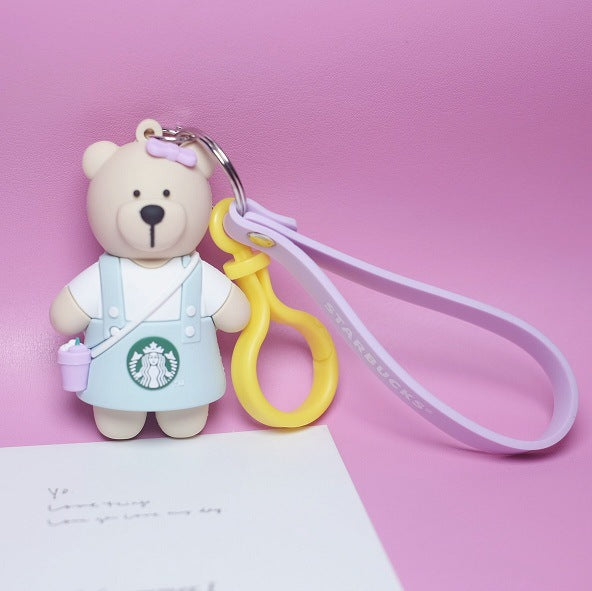 Wholesale Cartoon Coffee Bear Silicone Keychain MOQ≥2  (F) JDC-KC-ShuoK002