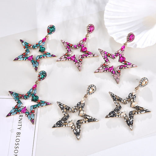 Jewelry WholesaleWholesale Glass Color Rhinestone Pentagram Earrings JDC-ES-ZSheng003 Earrings 瞻盛 %variant_option1% %variant_option2% %variant_option3%  Factory Price JoyasDeChina Joyas De China