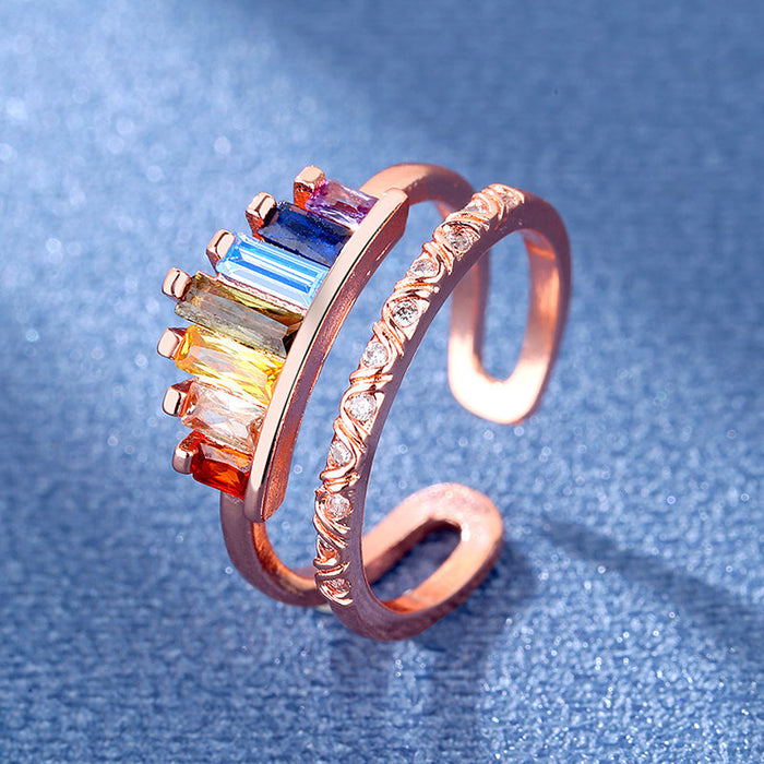 Wholesale Zircon Rainbow Crown Copper Adjustable Ring JDC-RS-BLX094