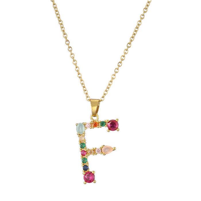 Jewelry WholesaleWholesale 26 English alphabet necklace mixed color gemstone inlaid collarbone chain JDC-NE-AG146 Necklaces 澳古 %variant_option1% %variant_option2% %variant_option3%  Factory Price JoyasDeChina Joyas De China