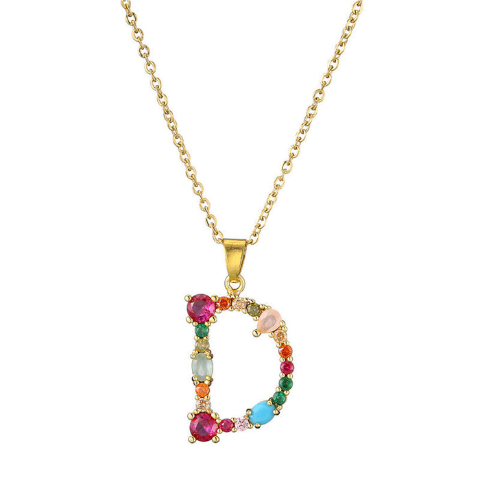 Jewelry WholesaleWholesale 26 English alphabet necklace mixed color gemstone inlaid collarbone chain JDC-NE-AG146 Necklaces 澳古 %variant_option1% %variant_option2% %variant_option3%  Factory Price JoyasDeChina Joyas De China