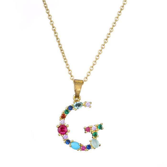 Jewelry WholesaleWholesale 26 English alphabet necklace mixed color gemstone inlaid collarbone chain JDC-NE-AG146 Necklaces 澳古 %variant_option1% %variant_option2% %variant_option3%  Factory Price JoyasDeChina Joyas De China