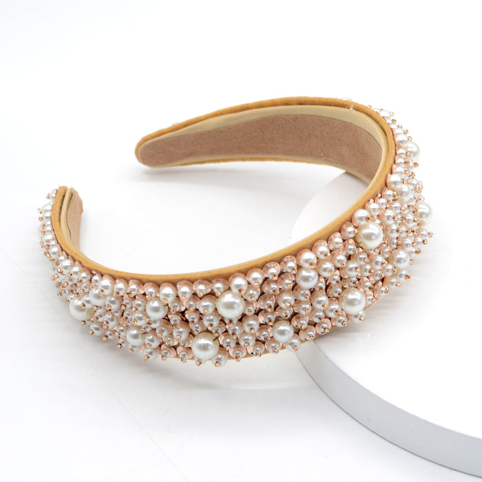 Wholesale Headband Rhinestone Pearl Flannel Wide Brim JDC-HD-Yul218