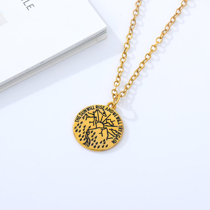 Jewelry WholesaleWholesale Stainless Steel Sunrise Landscape Figure Necklace Landscape Disc JDC-NE-MJ012 Necklaces 萌葭 %variant_option1% %variant_option2% %variant_option3%  Factory Price JoyasDeChina Joyas De China