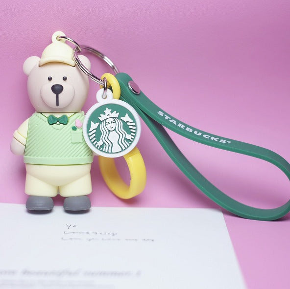 Wholesale Cartoon Coffee Bear Silicone Keychain MOQ≥2  (F) JDC-KC-ShuoK002