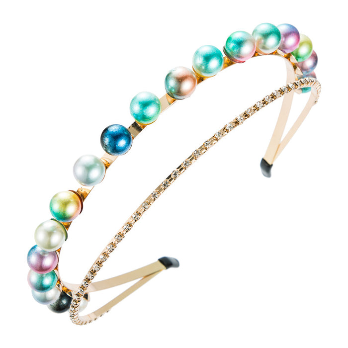 Wholesale Multilayer Rhinestone Headband Big Pearl JDC-HD-Heim008