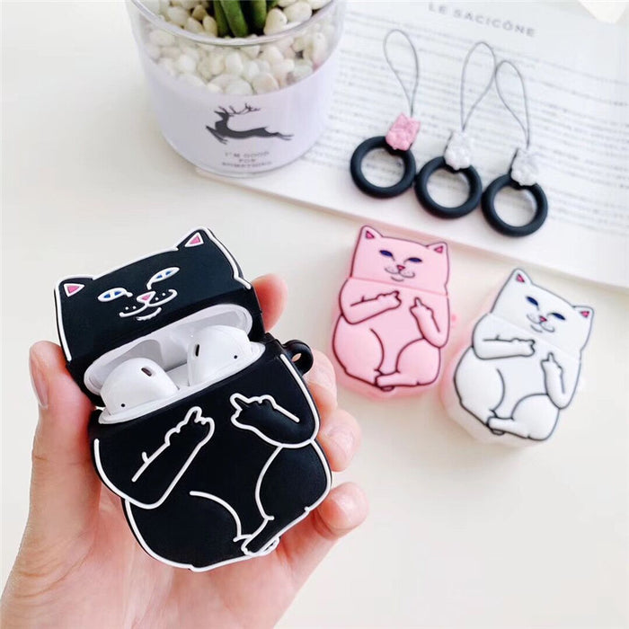 Wholesale Airpods1/2 Headphone Shell Silicone Cute Stereo Middle Finger Cat MOQ≥2 JDC-EPC-ATSR002