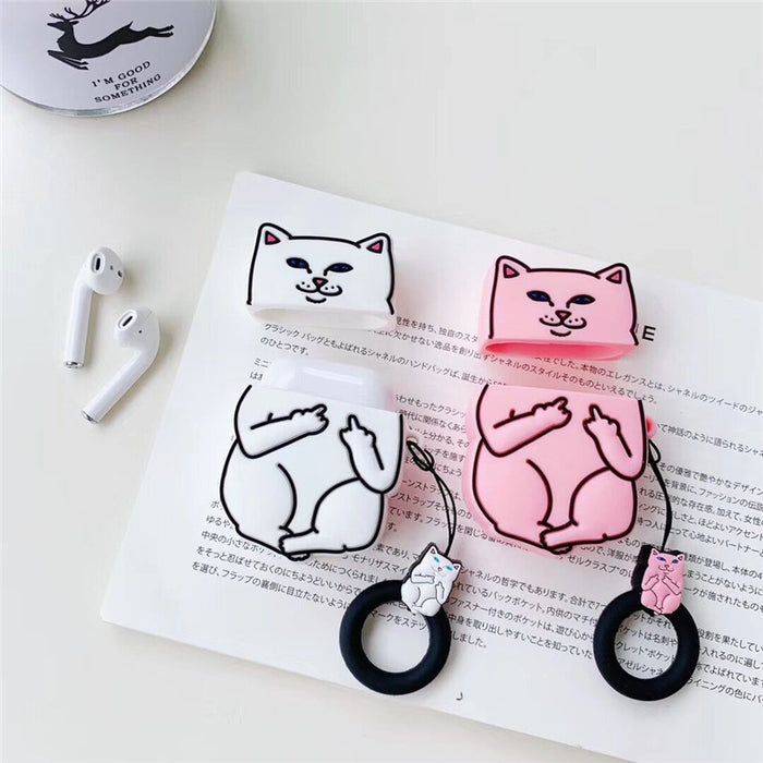 Wholesale Airpods1/2 Headphone Shell Silicone Cute Stereo Middle Finger Cat MOQ≥2 JDC-EPC-ATSR002