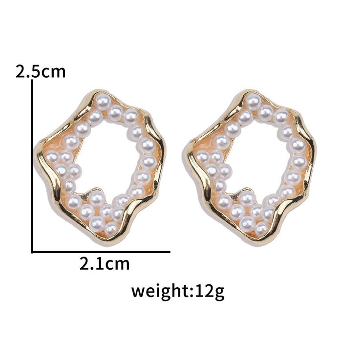 Wholesale alloy pearl geometry irregular earrings JDC-ES-QLan014