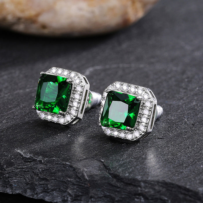 Jewelry WholesaleWholesale square full diamond set green zircon stud earrings JDC-ES-Caos003 Earrings 曹适 %variant_option1% %variant_option2% %variant_option3%  Factory Price JoyasDeChina Joyas De China