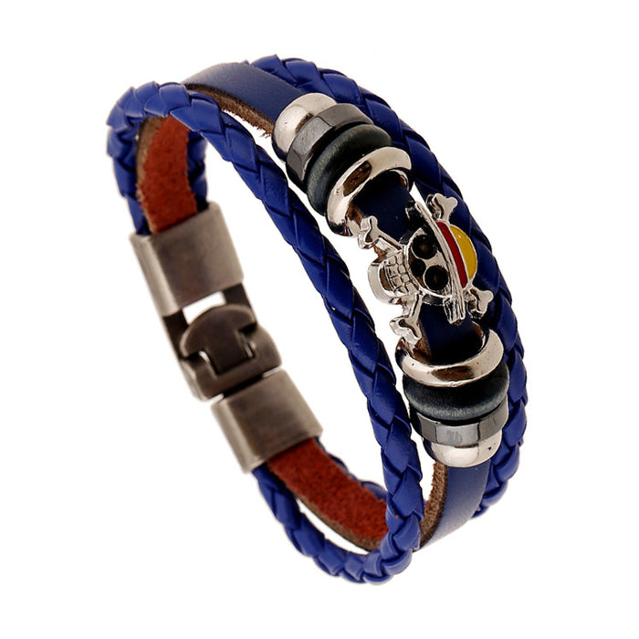 Wholesale Bracelet First Layer Leather Alloy Men's Vintage Braided Skull JDC-BT-PK042