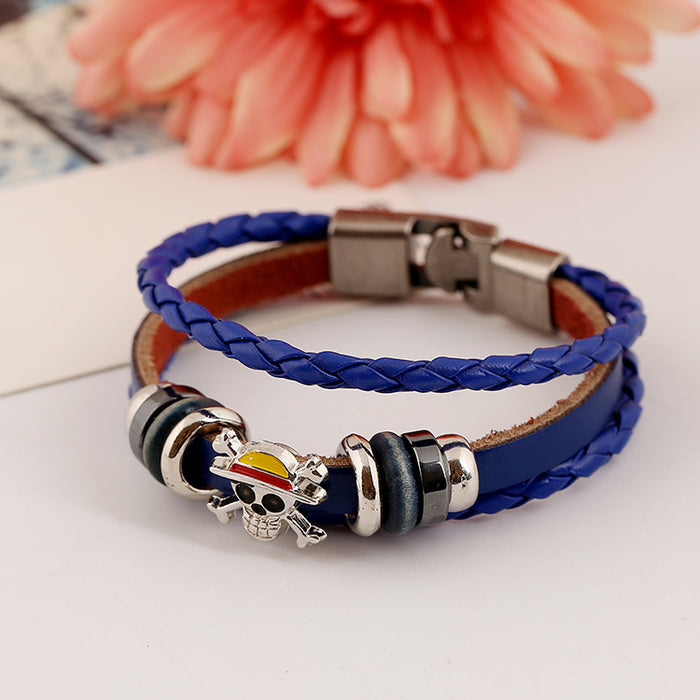 Wholesale Bracelet First Layer Leather Alloy Men's Vintage Braided Skull JDC-BT-PK042