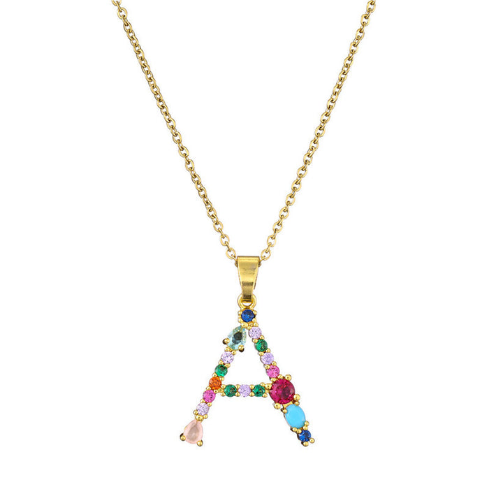 Jewelry WholesaleWholesale 26 English alphabet necklace mixed color gemstone inlaid collarbone chain JDC-NE-AG146 Necklaces 澳古 %variant_option1% %variant_option2% %variant_option3%  Factory Price JoyasDeChina Joyas De China