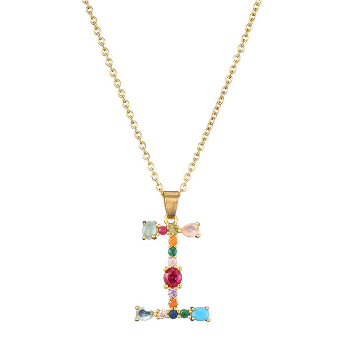 Jewelry WholesaleWholesale 26 English alphabet necklace mixed color gemstone inlaid collarbone chain JDC-NE-AG146 Necklaces 澳古 %variant_option1% %variant_option2% %variant_option3%  Factory Price JoyasDeChina Joyas De China